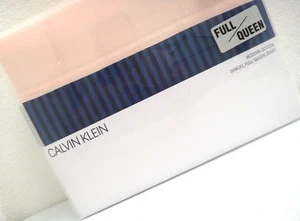 CALVIN KLEIN Samuel Full / Queen Duvet Pink Cobalt Blue Striped Modern Cotton - Picture 1 of 7