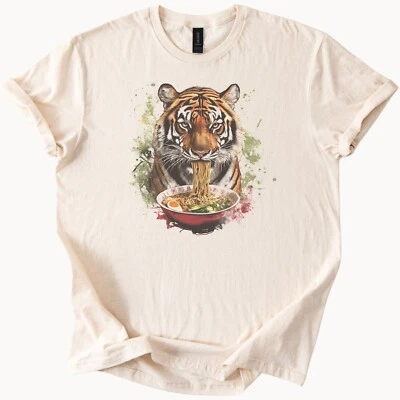 Camisa Ramen Tigre Camiseta Foodie Japonesa Lindo Animal Fideos Gráfico Foto 1 de 4