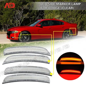 For 2015-2023 Dodge Charger LED Side Marker Light Front Rear Set Clear Lens 4pcs - Picture 1 of 8