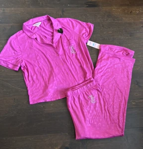 Juicy Couture Pj Set Para Mujer Talla L Elite Rosa Estrás Logo Delantero y Trasero Nuevo - Imagen 1 de 7