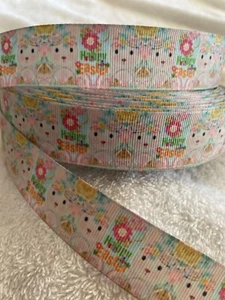Happy Easter23mm Grosgrain Ribbon 3 Meter Length Hairbows Craft Scrapbooking - Picture 1 of 1