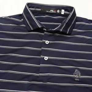 RLX Ralph Lauren Polo Shirt Mens Large Blue White Gray Striped Philadelphia CC - Picture 1 of 12