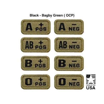 Black OCP Camouflage BLOOD TYPE patch 1” X 2” hook back embroidered Made in USA - Image 1 of 4