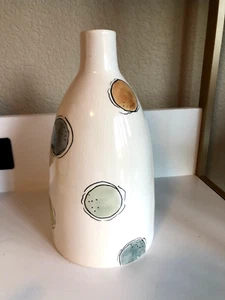 Large Vintage Ceramic Rae Dunn Saks Vase Polka Dots Blue Orange Green - Picture 1 of 6