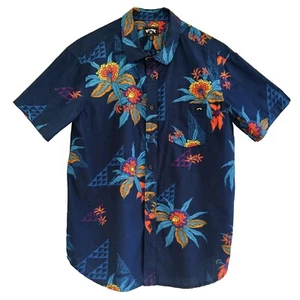 Billabong Size M Mens Blue Red Cyan Floral Short Sleeve Surf Wear Hawaiian Shirt - Picture 1 of 8
