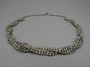 Vtg. Twisted Double Strand Rhinestone Choker Necklace - Picture 1 of 12