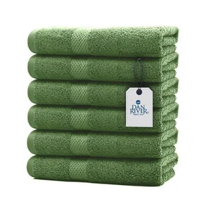 100% Cotton Hand Towel Set Durable Ultra Soft Absorbent Extra Large 16x28 Green - Picture 1 of 7