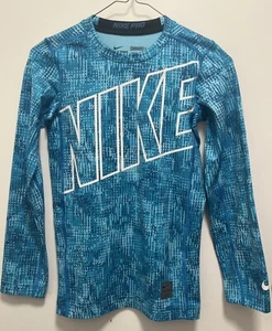 Nike Pro Compression Shirt Boys Youth Large Dri-Fit Long Sleeve Abstract Blue - Picture 1 of 6