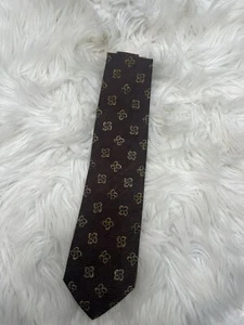 Ermenegildo Zegna Silk Wool Knit Tie Brown Blue Print - Picture 1 of 9