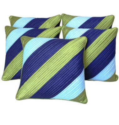 Handmade Striped Patch Quilted   Polyester Cover Case Home Sofa Decor 16" X16" - Image 1 of 3