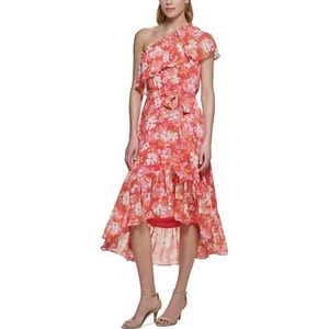 Womens Vince Camuto Dress Chiffon Ruffle Side Zip One Shoulder High-Low Midi - Picture 1 of 12