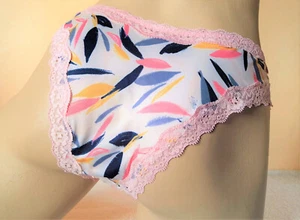Lindas bragas descaradas súper altas con ribete de encaje sedoso con estampado rosa Reino Unido 14 L - Imagen 1 de 6