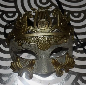 GREEK EMPEROR WARRIOR VENETIAN,ROMAN TIE BACK GOLD EYE MASK( ONE SIZE FITS MOST) - Picture 1 of 2