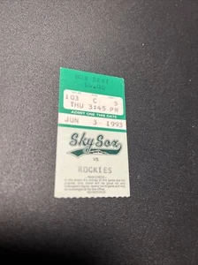 Sky Sox vs Rockies 3 de junio de 1993 Boleto de béisbol raro Joe Girardi juega Yankees - Imagen 1 de 3