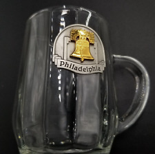 Philadelphia Clear Ribbed Glass Coffee Mug w/Bright Gold Liberty Bell