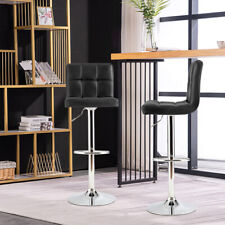 Set of 2 Bar Stools Leather Hydraulic Swivel Dinning Chair Barstool Modern Black