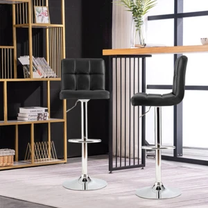 Set of 2 Bar Stools Leather Hydraulic Swivel Dinning Chair Barstool Modern Black - Picture 1 of 6