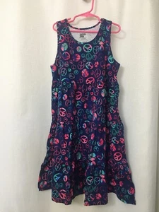 Spotted Zebra Girls Dress Size XL- 12 Peace Signs Blue Cotton Tank Dress NWOT - Picture 1 of 7