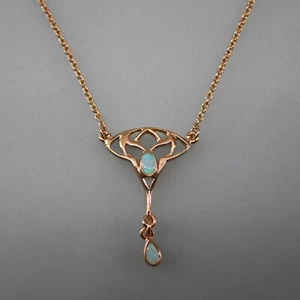 9906032 925er Silver Red Gilt Art Nouveau Necklace With Opal - Picture 1 of 2