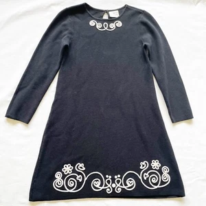 Hanna Andersson Girls Black Knit Dress Embroidered Swirl & Floral Design 130 - Picture 1 of 7