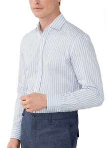 Hackett London Melange Stripe Shirt Blue & White Small BNWT RRP £110 Savile Row - Picture 1 of 8