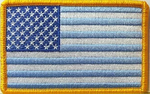 Parche personalizado de hierro con bandera azul pastel de EE. UU. borde dorado americano - Imagen 1 de 1