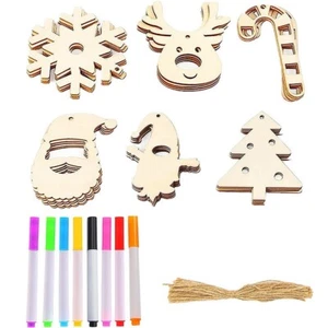 Christmas Craft Set - 30 PCS - Hanging Wooden Decorations - Kids Arts by TRIXES - Picture 1 of 9