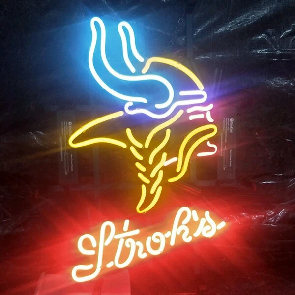 New Minnesota Vikings Stroh's  Neon Light Sign 24"x20" Lamp Poster Real Glass - Image 1 of 1