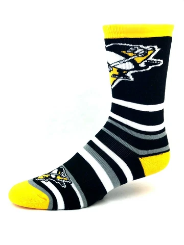 Pittsburgh Penguins Hockey Black Gray & White Striped Deuce Crew Socks Cover