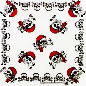 FOULARD BANDANA 100% COTONE 50x50 cm teschio pirata bandana bianco BD055 - Imagen 1 de 1