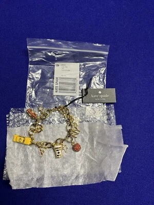Kate Spade Hit The City Charm Bracelet NEW PIZZA TAXI APPLE PRETZEL HOT DOG STAR - Изображение 1 из 4