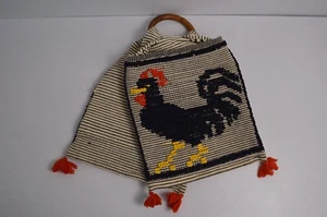 Vintage Rooster Chicken Woven Saddlebag Boho Tote Shopping Bag Purse Farm Decor - Picture 1 of 18