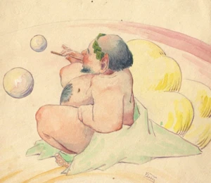 Antique Old Pencil Drawing Original Nude Man sitting Portrait signed - Picture 1 of 8