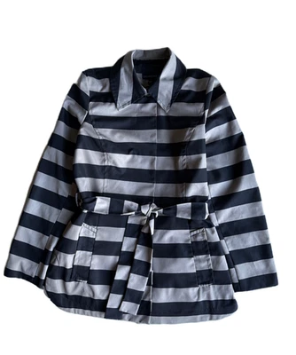 Cynthia Rowley Classic Trench Coat Lined w/Belt Jacket Size S Black Brown Stripe - Image 1 of 4