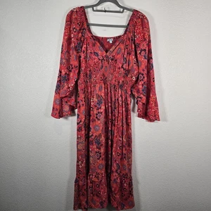 Women’s V Neck Boho Floral Maxi Dress Elastic Waist Dress Size Large Nostalgia - Picture 1 of 10
