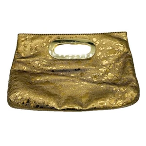 Michael Kors Clutch Handtasche Berkeley Metallic Gold Leder Handtasche Animal Print - Bild 1 von 10