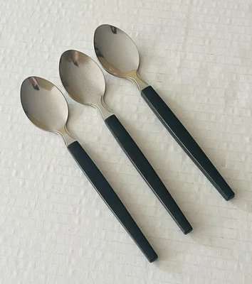 3 Teaspoons Black Plastic Handle Stainless Bowl 6 1/4” - Image 1 of 4