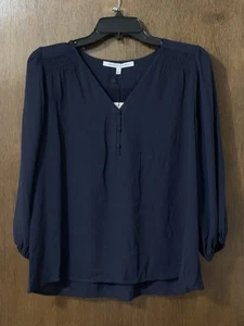 Collective Concepts Womens New $68 1/2 Button Shirt Blouse Top Large 12 14 Navy - Picture 1 of 19