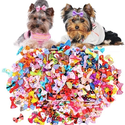 Paquete de 100 lazos para pelo de perro pequeño - bandas de aseo de moño para cachorros y Yorkie Foto 1 de 4