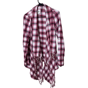 Billabong Damen karierte Strickjacke vorne offen Fransensaum Langarm Gr. M - Bild 1 von 6
