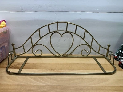 Vintage Gold Tone Brass Heart Shape Shelf 70s Retro Wall Hanging 19” Needs Glass - Image 1 of 4