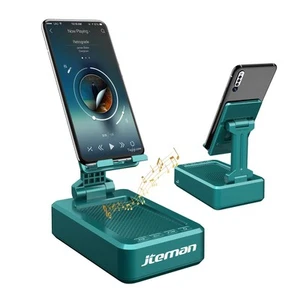 Angle Adjustable Cell Phone Foldable Stand with Wireless Bluetooth Speakers, G.. - Picture 1 of 7