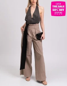 RRP€1620 BRUNELLO CUCINELLI Wide Leg Trousers IT46 US10 UK14 XL Pleated - Picture 1 of 8