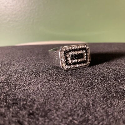 Men’s Stainless Steel Clear & Black Multi-stone (80) Size 7 1/4 Ring - Image 1 of 4