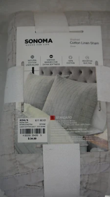 Sonoma Cotton Linen Sham Standard Vintage Washed - Stone - Image 1 of 3