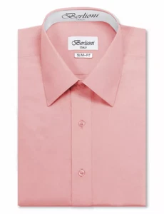 Berlioni Italy Men's Slim Fit Convertible Cuff Solid Italian French Dress Shirt - Picture 1 of 12