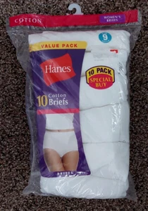 Hanes  pkg of 10 pair 100 % white cotton briefs  Size 9 NEW NOS Sealed pkg - Picture 1 of 2
