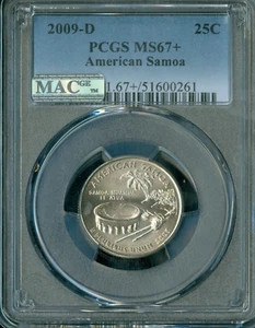 2009 D AMERICAN SAMOA STATE QUARTER PCGS MS67 + MAC SPOTLESS RARE POP 5 . - Picture 1 of 2