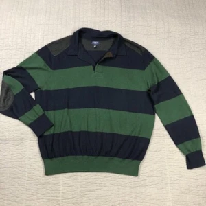 Lincs DC & CO Sweater Men XL Blue Green Rugby Striped Angora Blend Elbow Patches - Picture 1 of 24