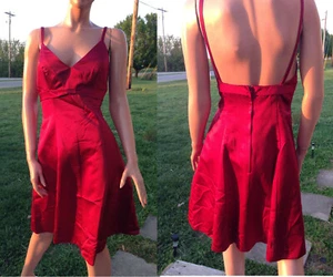 D.Tutera/Gather & Gown* Satin Fit & Flare Short Bridesmaid Dress~ Garnet Red~10 - Picture 1 of 7